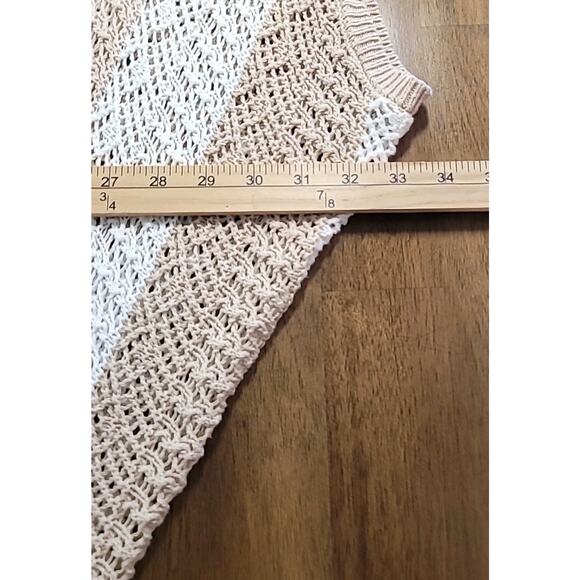 Romantic Boho Crochet Cardigan Poncho – Tan & White Stripe – Size Large - Picture 7 of 8